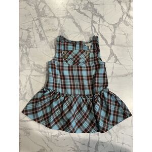 George baby dress - 12m Aqua and brown plaid